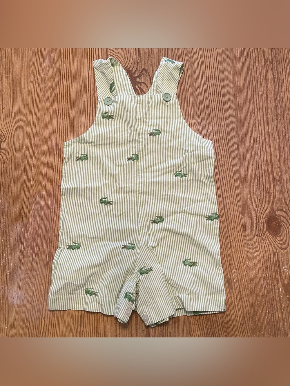 K&L Green Striped Alligator Embroidered Kids Jon Jon Overalls 100% Cotton
